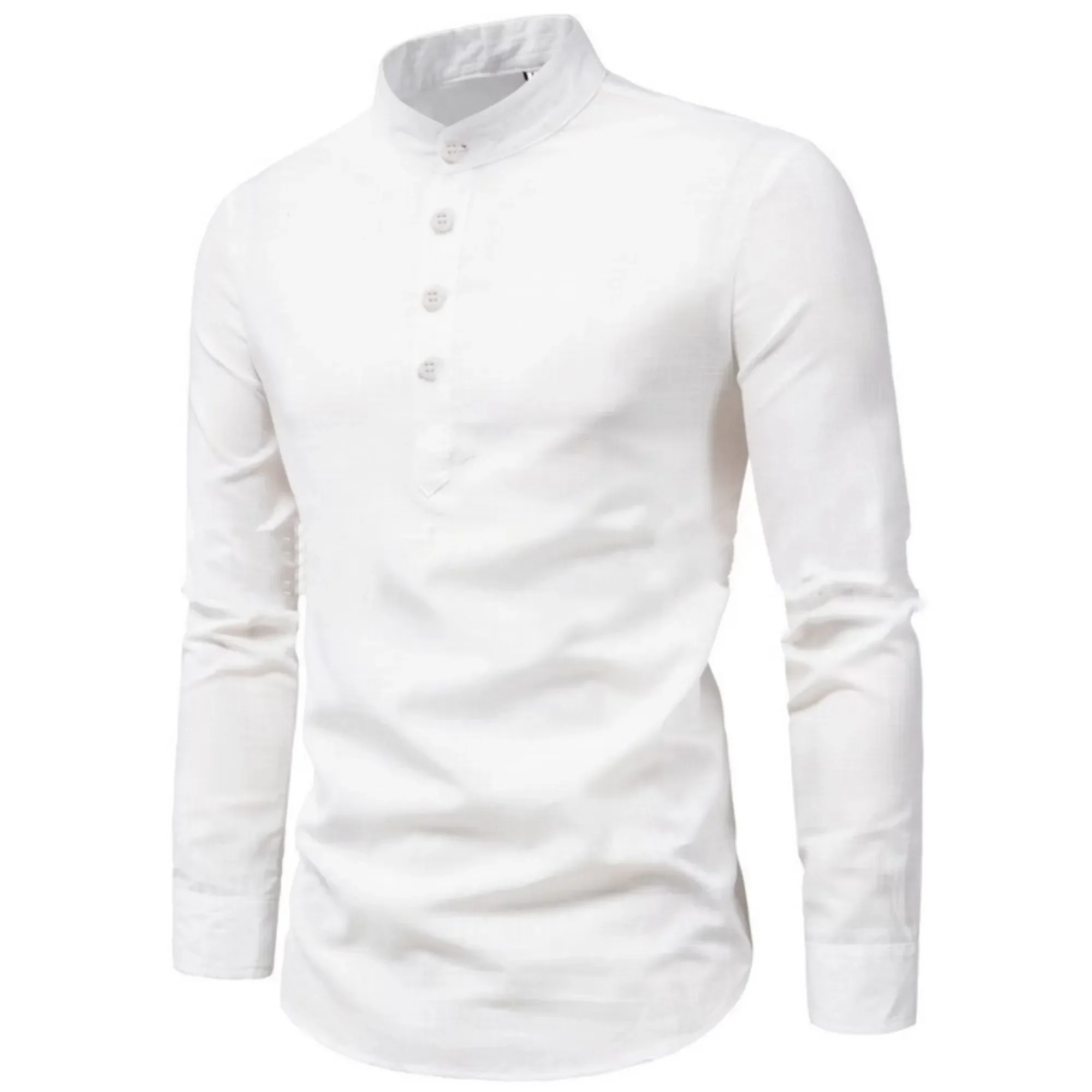 Casual Men Loose Shirt Autumn Shirt Fashion Stand Up Collar Cotton Long Sleeve Solid Color Stock 2023 Men Clothes - Image 3