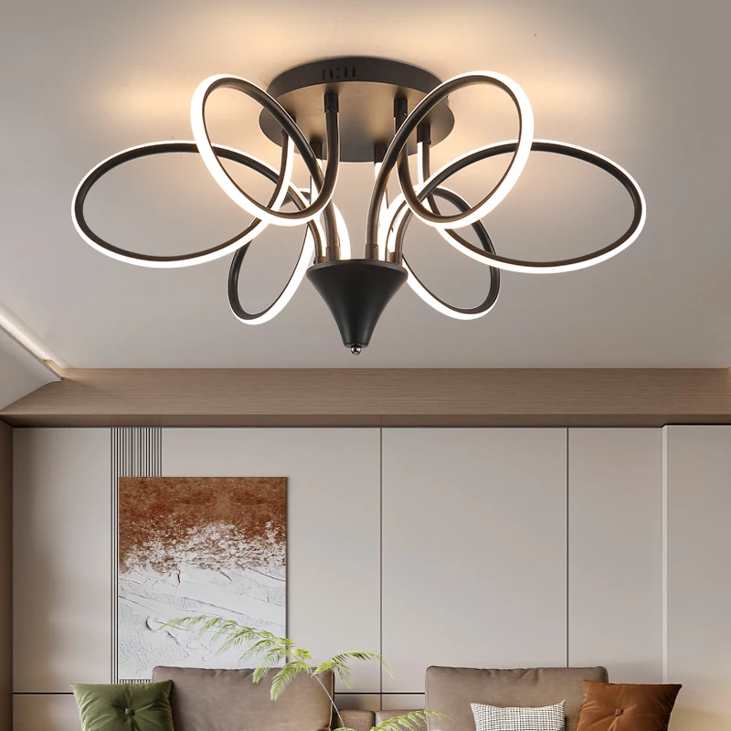 NEO Gleam Remote Controller Modern Led Ceiling Lights for Living Room Bedroom Dimmable Ceiling Lamp Fixtures Chrome/Black