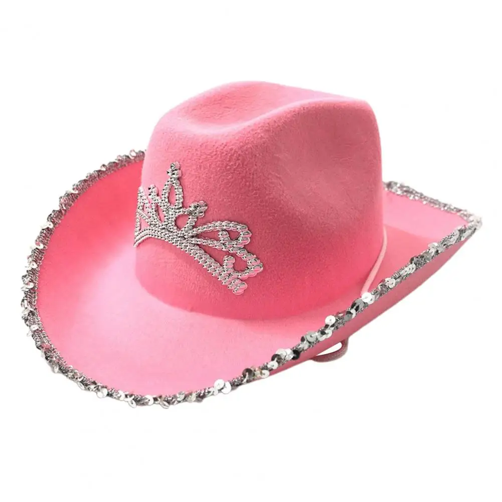 Cowgirl Hat Popular Feathered Edge Cowboy Hat Felt Cowboy Western Style Pink Cap for Holiday