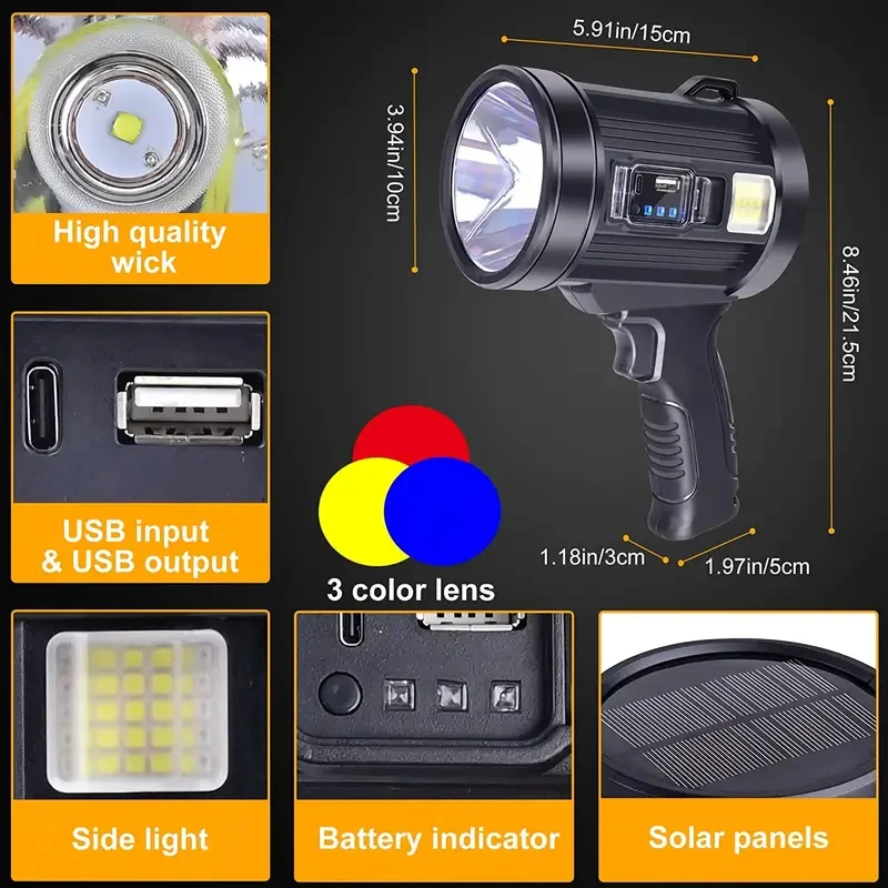 Lampe Torche LED 200 000 000 LM Ultra Puissante – Rechargeable USB/solaire