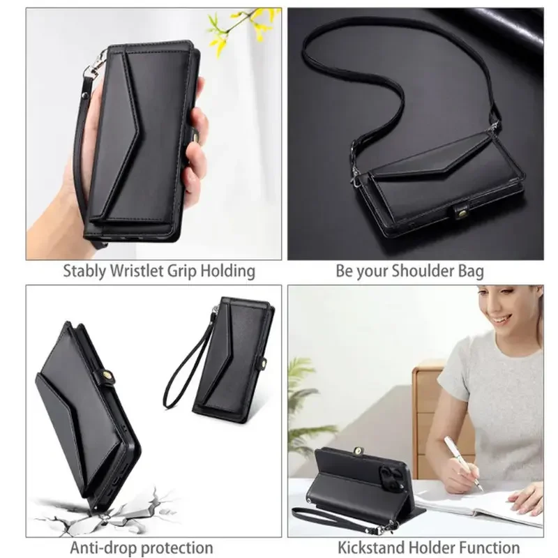 Luxury Crossbody Leather Wallet Case - Premium Phone Cover with Book Style Design