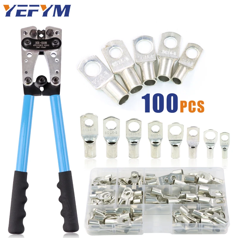 

Cable Lug Crimping Tool HX-50B Pliers 6-50mm²/AWG 10-0 Tube Terminal Crimper Hex Crimp Tool Multitool Battery Tools YEFYM