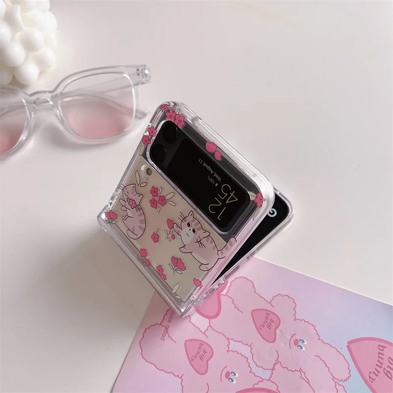 Flower Cat Cute Clear Phone Case for Samsung Galaxy Z Flip 6 5 4 3