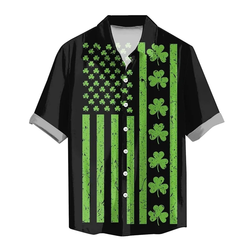 Camisa del Día de San Patricio para hombre, con estampado 3D, divertida camiseta de trébol verde, camisa informal de manga corta con botones para el Día de San Patricio para hombre
