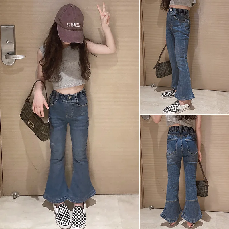 

Girls Flared Blue Jeans Elastic Waist Fashion Casual Jeans for Teen Girls 5 6 8 10 12 13 14 years