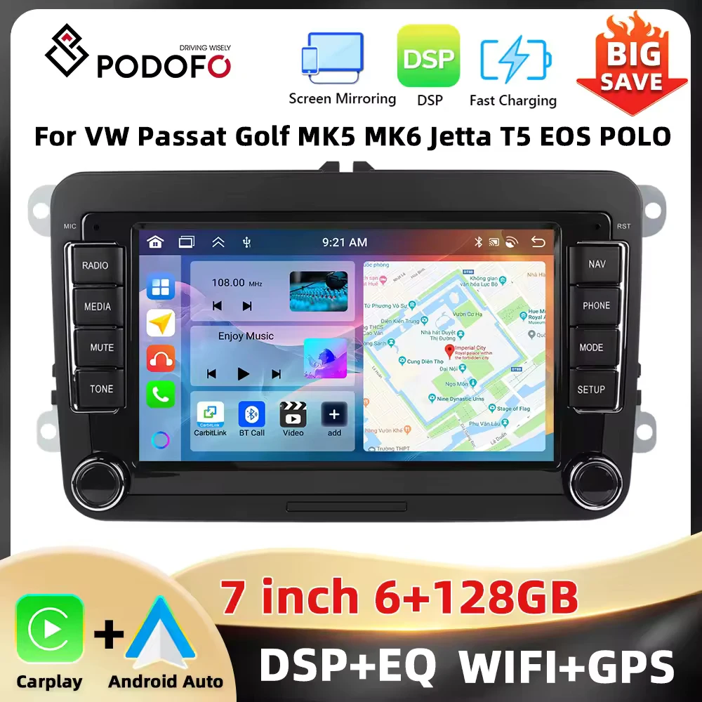 Podofo 7 ''6 + 128G autoradio pour VW/PASSAT/GOLF/SCIROCCO lecteur multimédia Navigation Carplay Android Auto WIFI BT RDS Audio de voiture 1 Podofo 7 ''6 + 128G autoradio pour VW/PASSAT/GOLF/SCIROCCO lecteur multimédia Navigation Carplay Android Auto WIFI BT RDS Audio de voiture 1