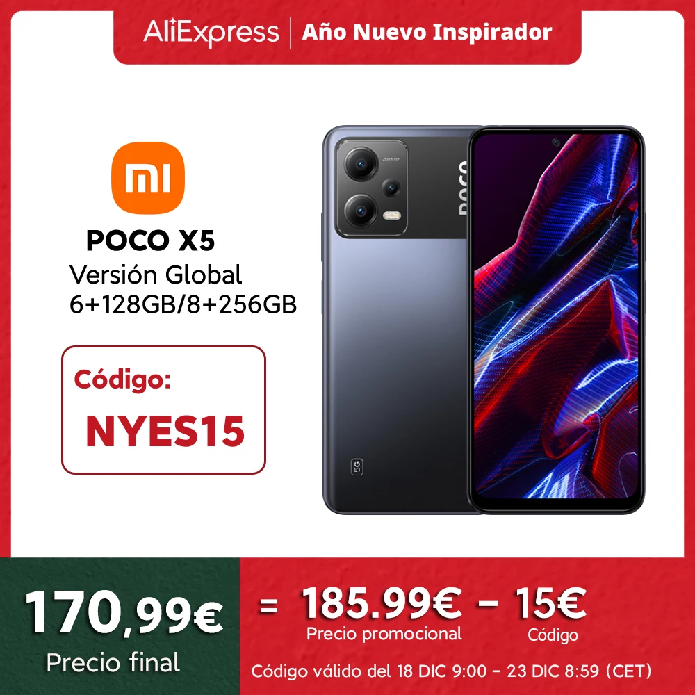 [15€ dto. Código: NYES15] Xiaomi POCO X5 5G Smartphone 6+128GB, Snapdragon 695, Pantalla AMOLED de 6,67″ y 120 Hz, Cámara triple de 48 MP, Carga rápido de 33 W (Versión Global 3 Años de Garantía)