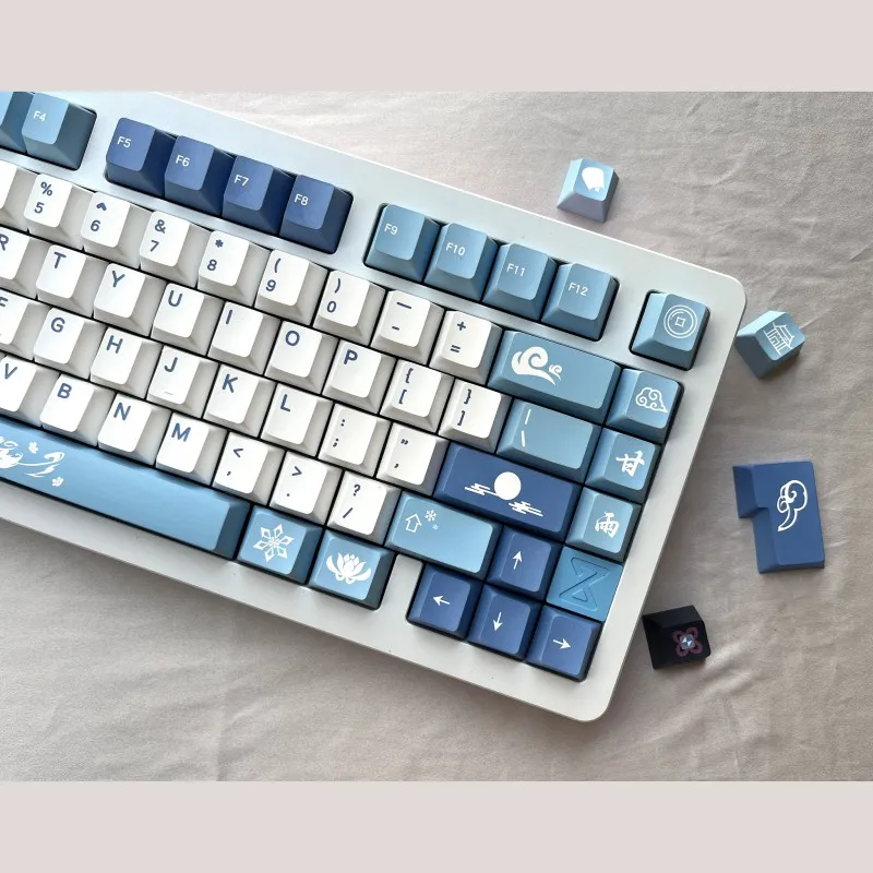 Genshin Impacto Ganyu Keycaps Grupo Pbt Dye Subbed Cereja Perfil Keycap para Keychron q2 65 75 Anne Gk64 Poker 142 Chaves - Imagem 3