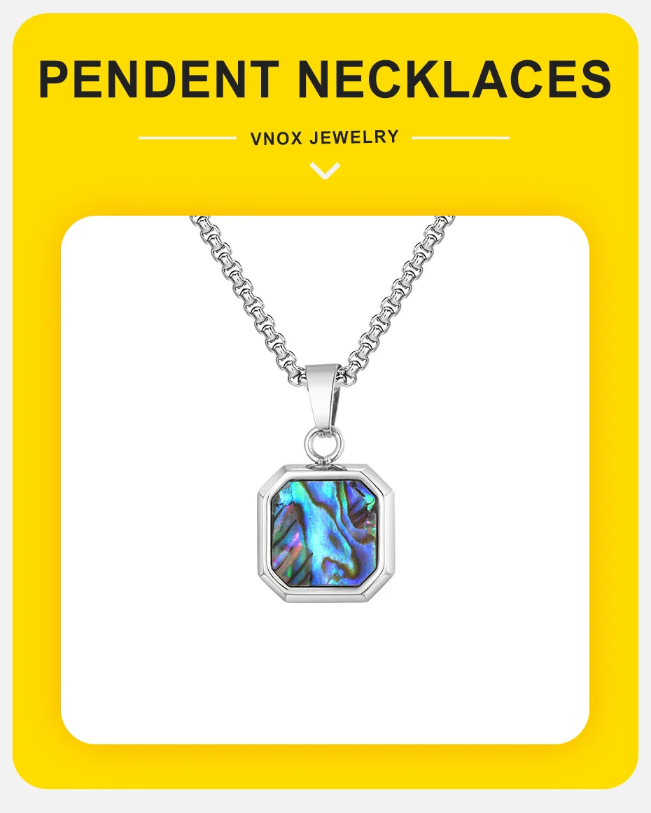 Vnox Edelstahl-Halskette mit hypoallergenem quadratischem Malachit-Abalone-Muschel-Anhänger, 15 x 19,5 x 4 mm, Box-Kette, Schmuck, Geschenke für Männer – Detail 1