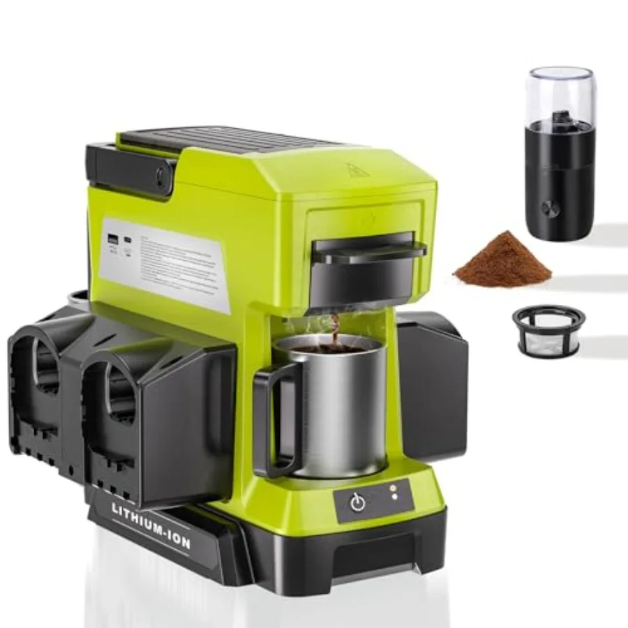 Cordless Coffee Maker for Ryobi 18V Battery Portable Drip Coffee Maker with Electric Coffee Grinder for RV Camping Travel Car H