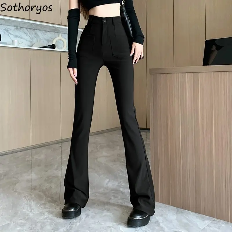 

Black Flare Pants Women Skinny High Waist Spring Elegant Temper Office Ladies Trousers Korean Fashion Simple Casual All-match