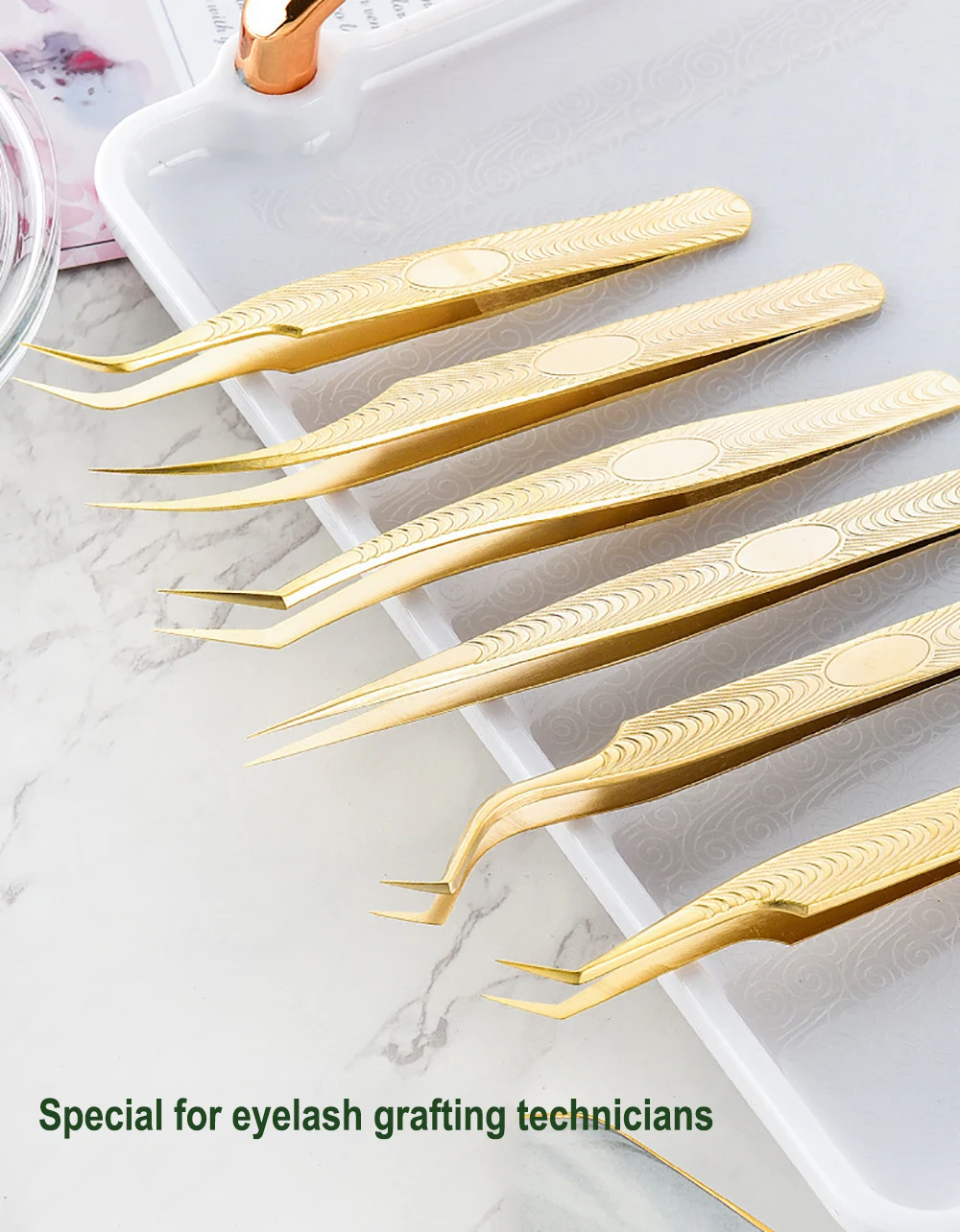 Eyelash Tweezers Professional Golden Stainless Steel High Precision Tweezer for Volume Fans Lashes Extensions Makeup Tools 3