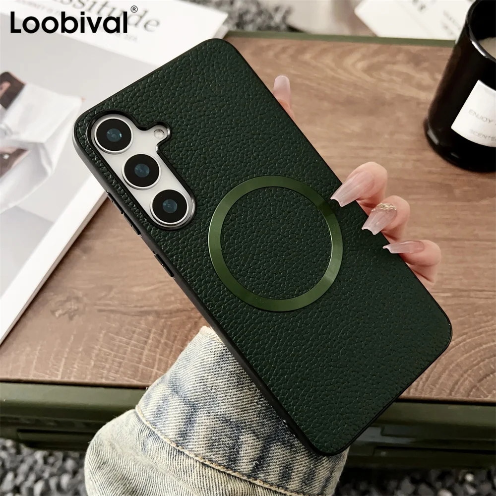 Luxury Lychee Pattern Fabric Magnetic Magsafe Leather Phone Case