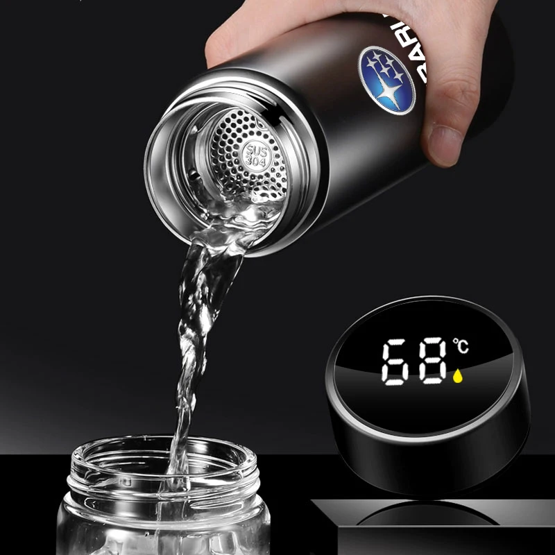 1Pcs Car Smart Thermos Bottle With Temperature Display Coffee Cup For Subaru WRX STI Forester Tribeca Levorg Impreza XV Outback