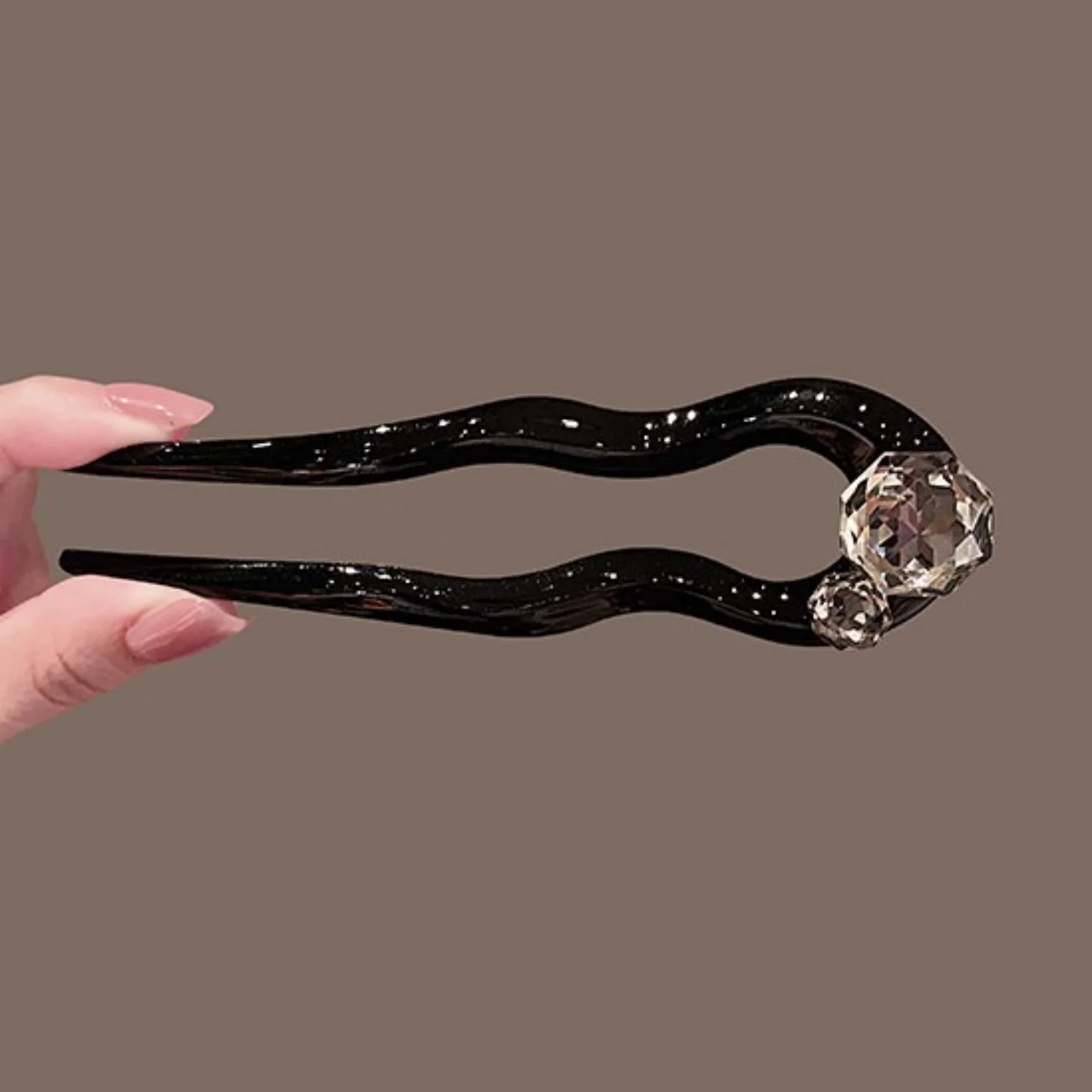 1PC Crystal Hair Fork,Black Glossy Hair Stick With Rhinestone,Elegant Vintage Hair Pin For Women, Minimalist Chic Hair Accessory