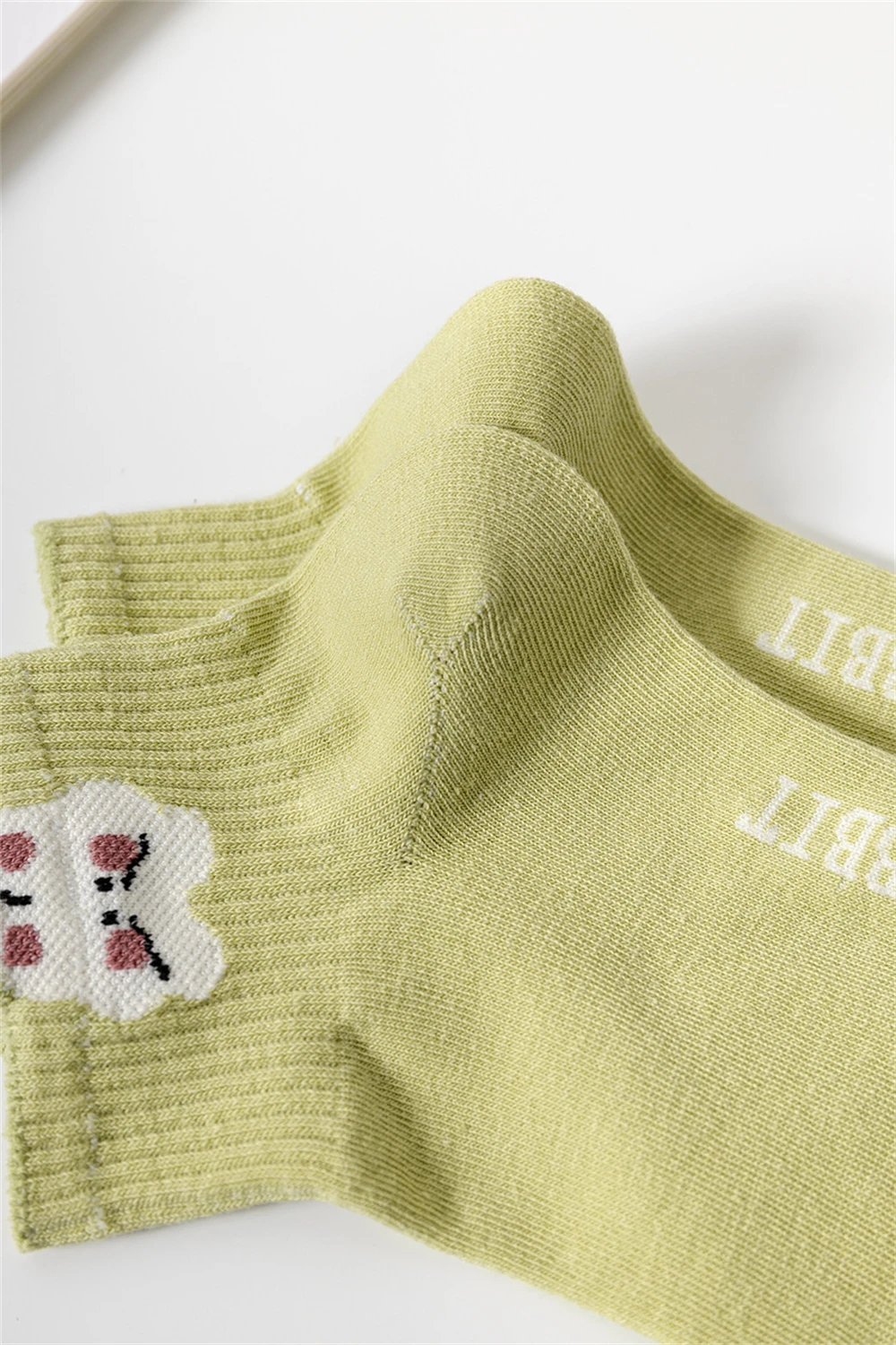 Neue Damen-Sommer-Fruchtsocken, grün, frisch, niedliches Kaninchen, Blume, gekräuselter Rand, künstlerisch, Dropship – Detail 21