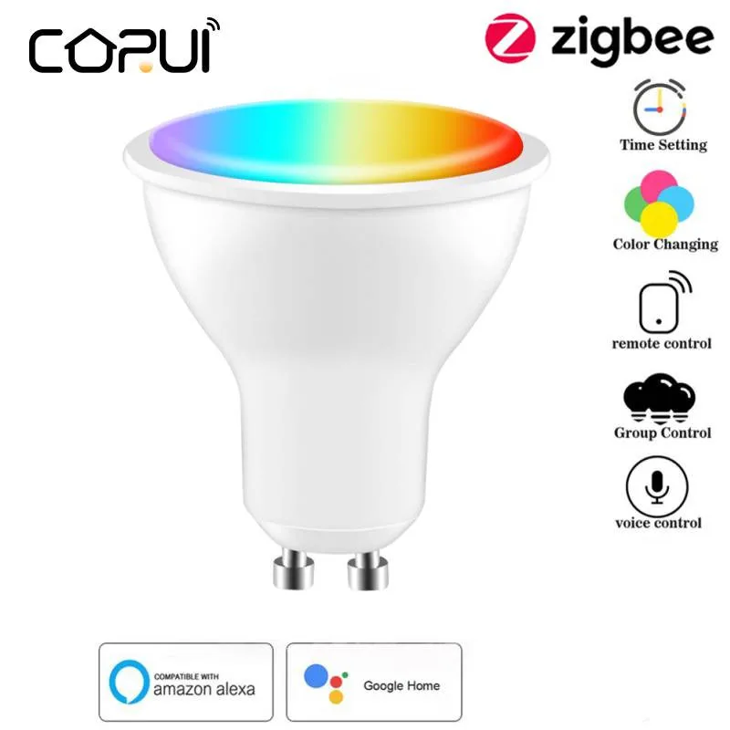 

Умная Светодиодная лампа CoRui Tuya Zigbee GU10 с регулировкой яркости, 100-240 В, 5 Вт, с голосовым управлением и Alexa Google Home