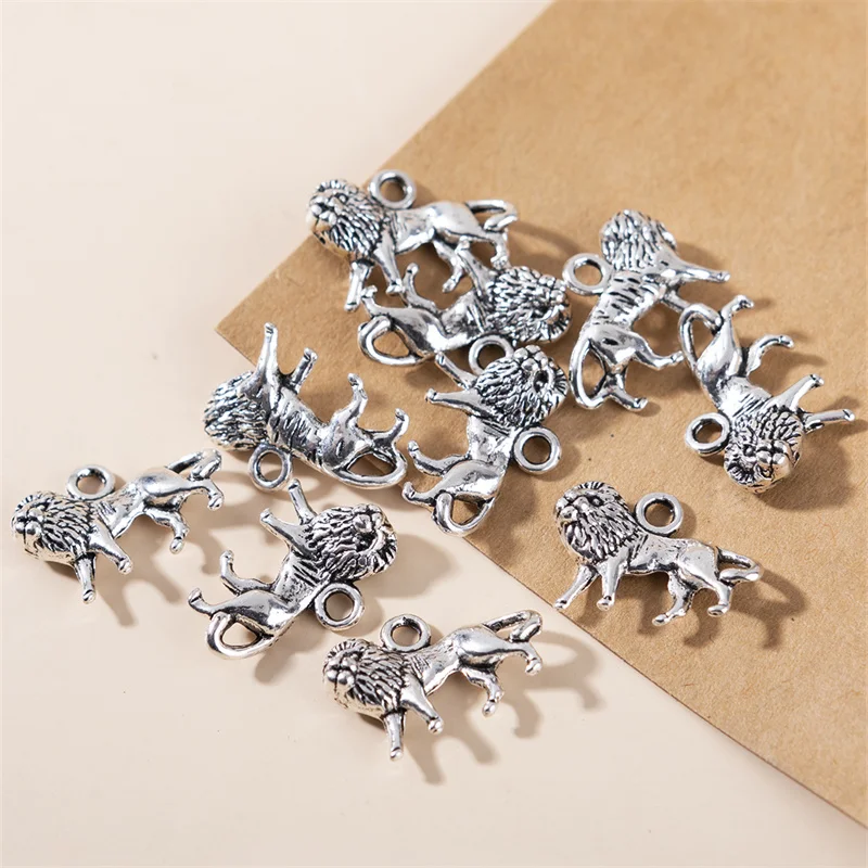

30pcs Tibetan Silver Lion Shape Charms Pendants For Necklace Bracelets Key Ring Making Jewelry Accessories 17x10mm