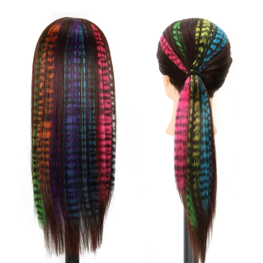 Hair Extensions 1PCS Y2K Colorful Leopard print long Straight One-piece Clip-In Synthetic Hairpieces cosplay Hair accessorties hair extensions