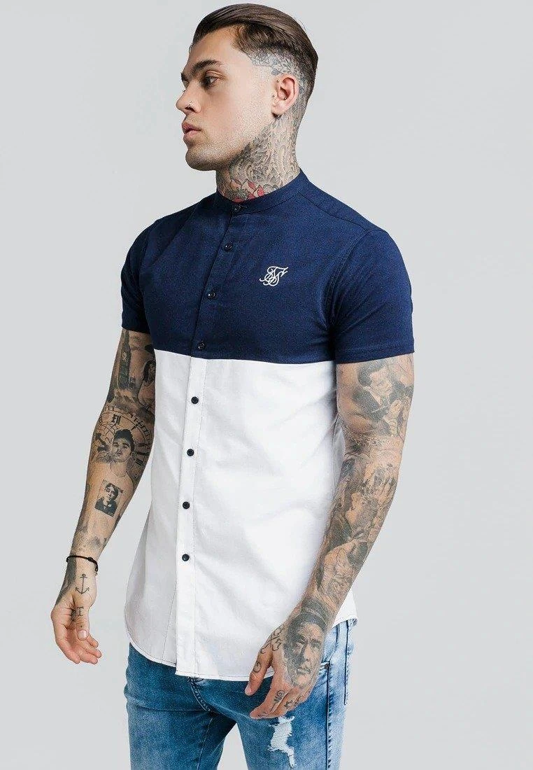 Agregar Sip usted está SikSilk bloque estándar, Color azul marino, blanco|Camisas informales| -  AliExpress