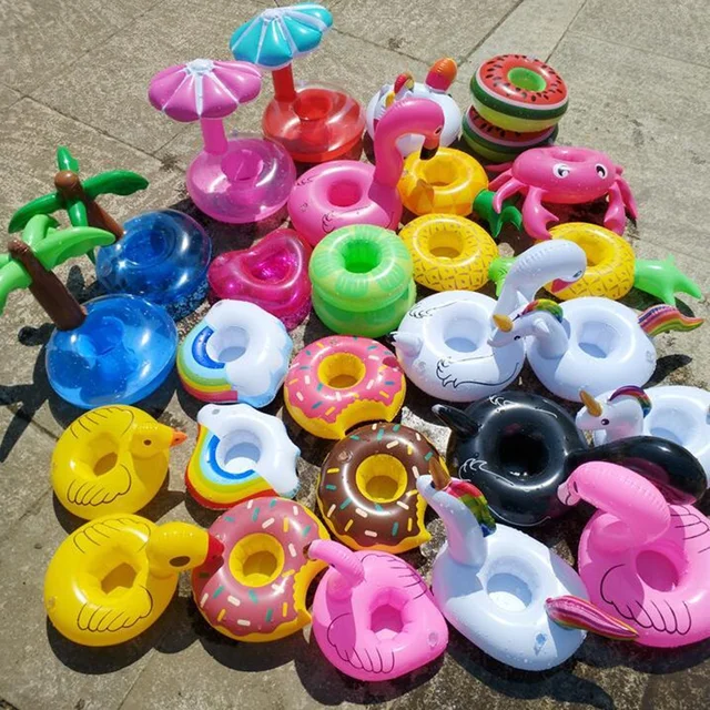 15pcs Not repeating Mini fanny Inflatable Red Flamingo Floating Drink Cup Holder Swimming Pool Bathing Beach Party Toy Boia 1