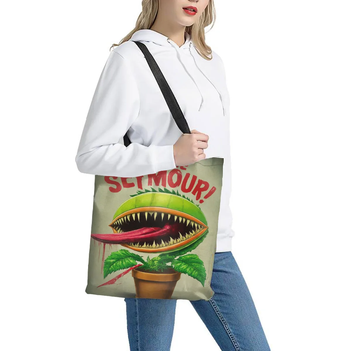 1Pc Feed Me Little Shop Horrors Inspired Makeup Bag Horror Movie Fans Gift Spooky Horror Musical Toiletry Bag 13.77X15.74In