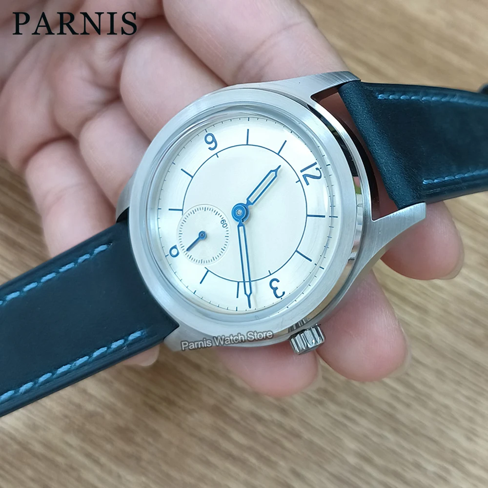 Parnis 38mm Seagull 1701 Automatic Mechanical Convex Hardlex Men Watch Leather Strap 2024 Year