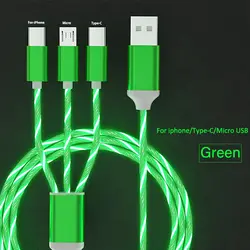 Tri - Mode LED Fast Charging Cable with Glowing Design - 1m (Green)