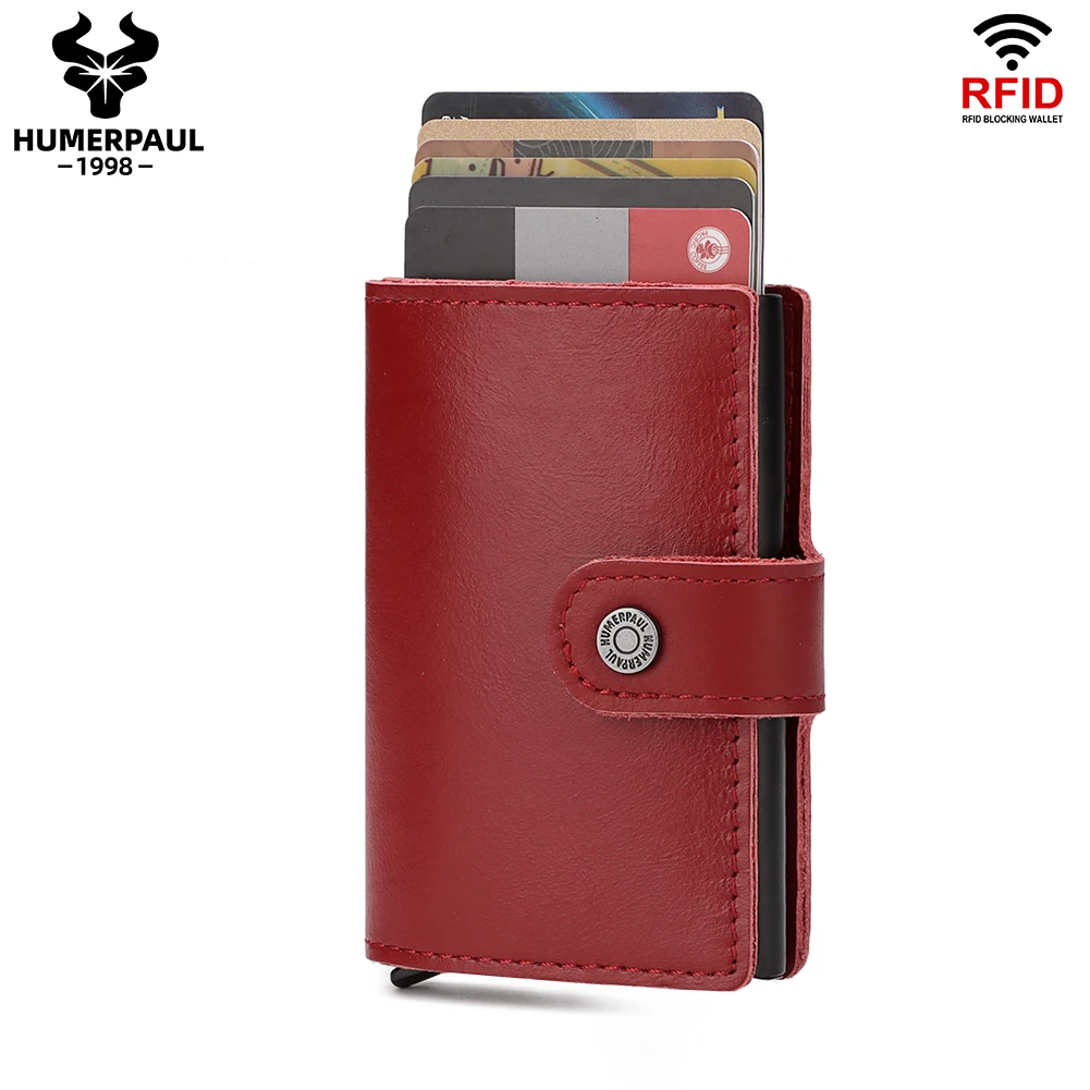 

HUMERPAUL Credit Card Holder Wallet Men Genuine Leather Anti RFID Protected Slim Cardholder Case with Money Clip Trifold Purse