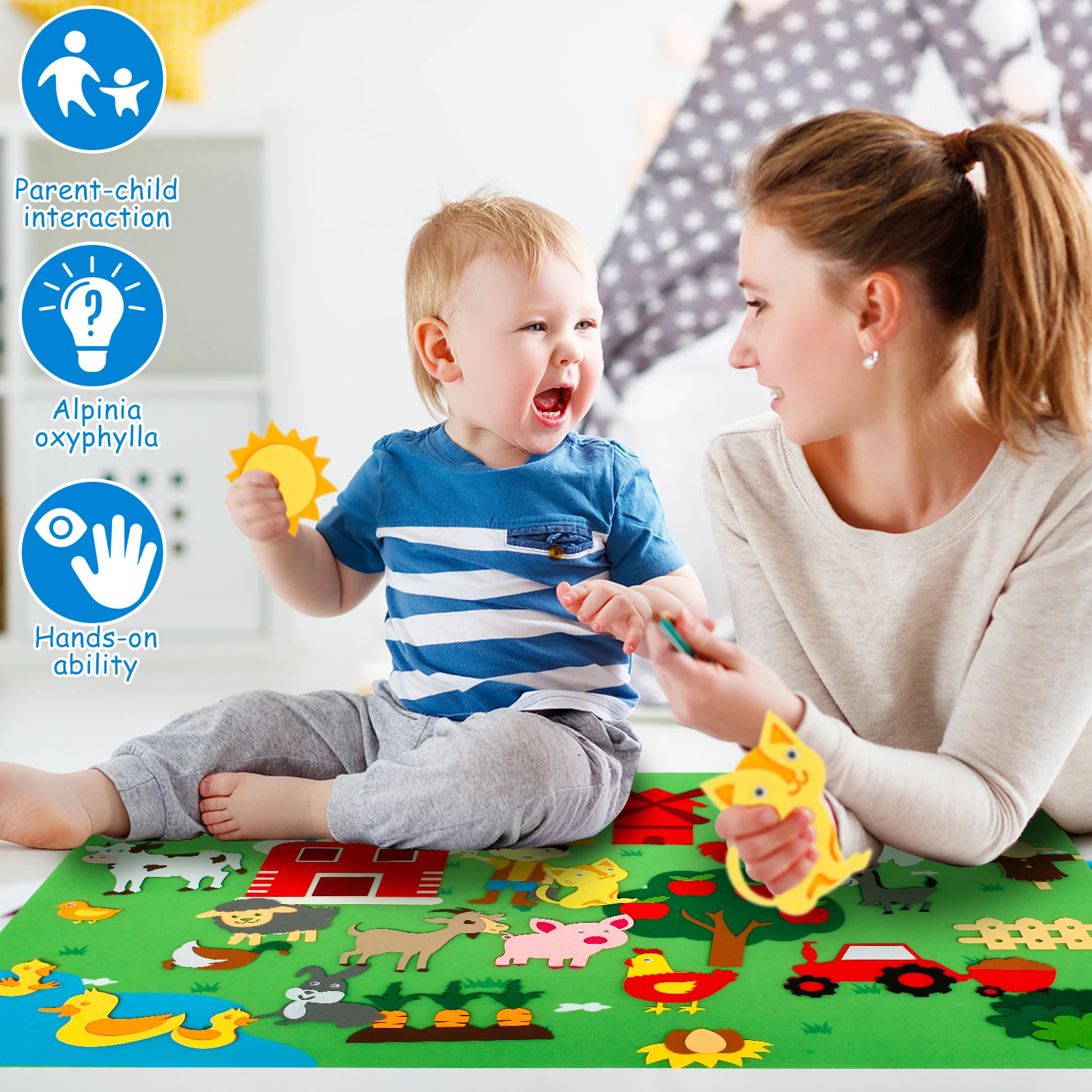 3.5Ft Children's Teaching Felt Board Farm Animals Felt-Board Story Set Early Learning Interactive Play Set Zoo Flannel Board
