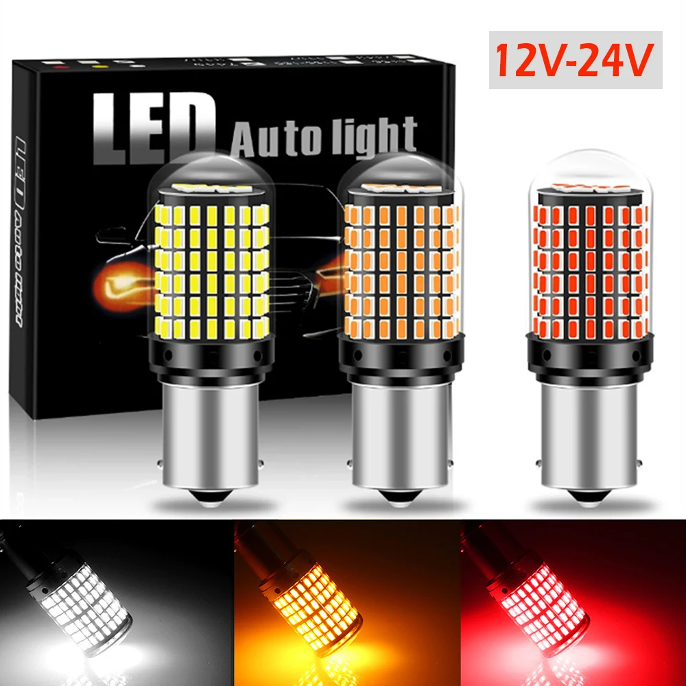 

2PCS 12V-24V Signal Lights 1156 BA15S BAU15S 1157 BAY15D 7440 7443 T20 3157 T25 144smd Led Bulbs Car Brake Turn Light Auto Lamp