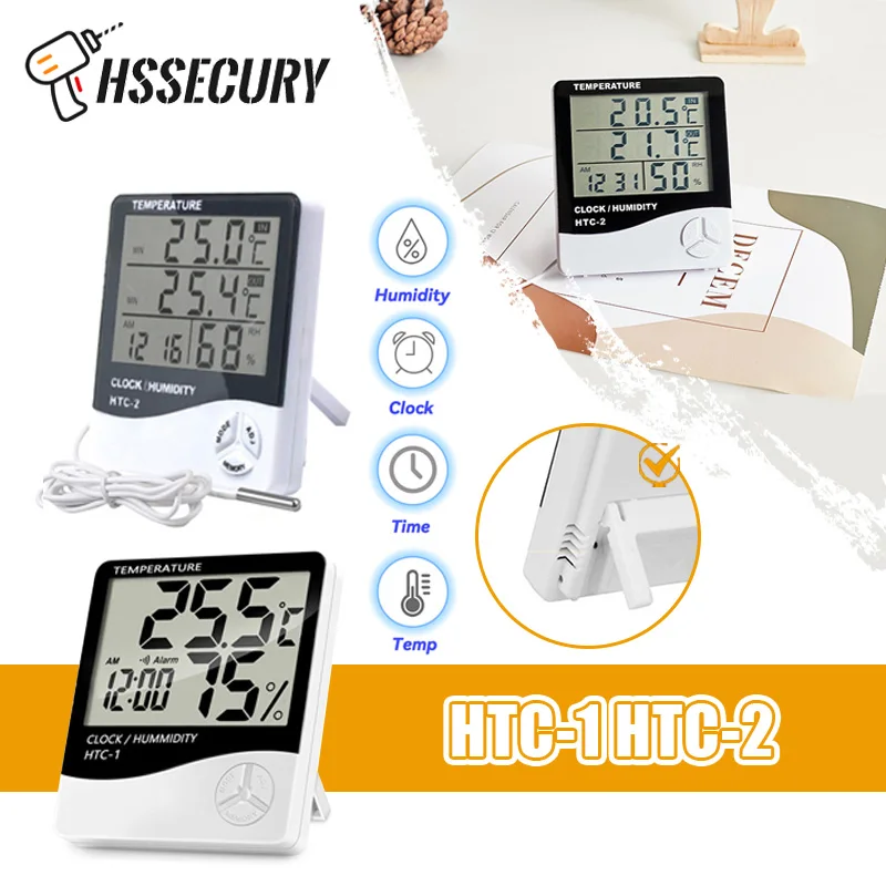 Digital hygrometer lcd electronic digital temperature humidity meter  thermometer hygrometer indoor outdoor weather station clock