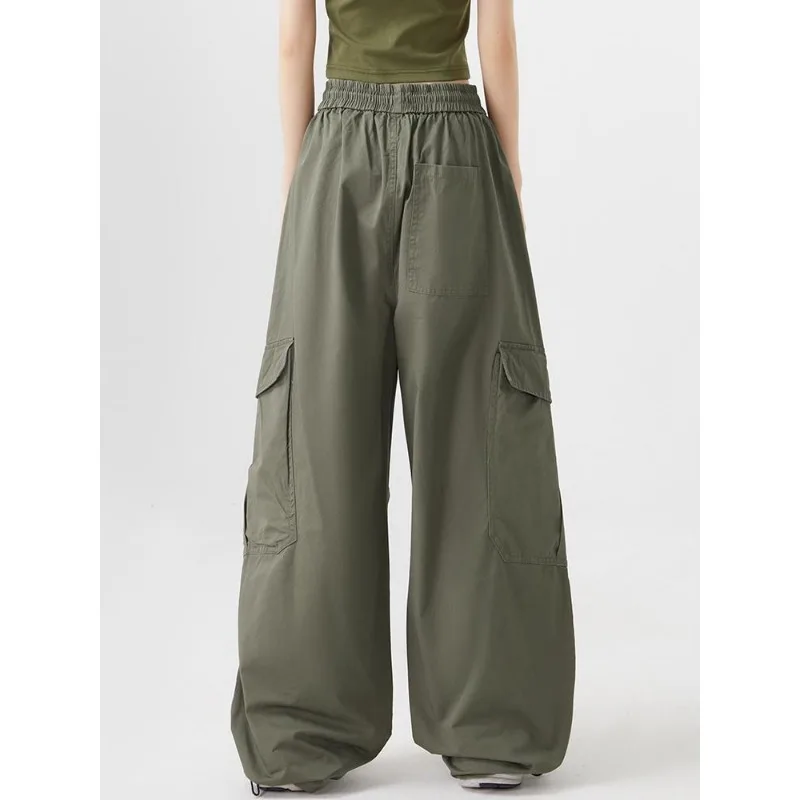 Deeptown Harajuku Green Cargo Pants Women Vintage Parachute Baggy Trouser Japanese Streetwear Oversize Sweatpants Fashion Autumn