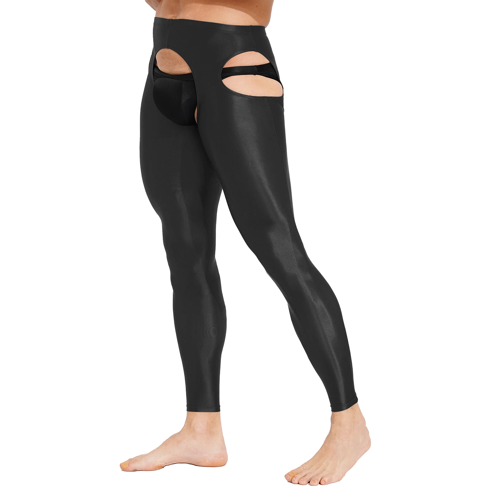 Men Leggings Men High Elastic Low Waist Pencil Pants Sexy Hollow Out Leggings Open Crotch Solid Color Long Pants Gym Leggings Tight Underwear