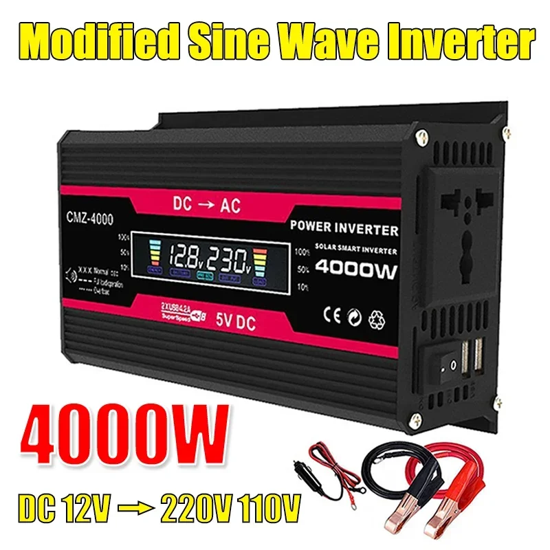 4000W Modified Sine Wave อินเวอร์เตอร์2USB Universal ซ็อกเก็ตอัจฉริยะจอแสดงผล LCD 4.2A Fast Charging หม้อแปลงแรงดันไฟฟ้า 1