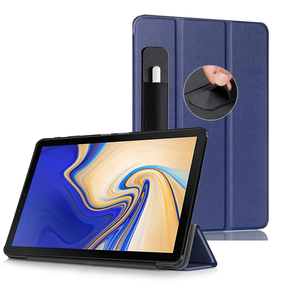 Tablet Case Slim Case For Samsung Galaxy Tab S4 10.5 2018 S Pen Holder Tri-Fold Stand Cover Auto Sleep SM-T830/T835/T837