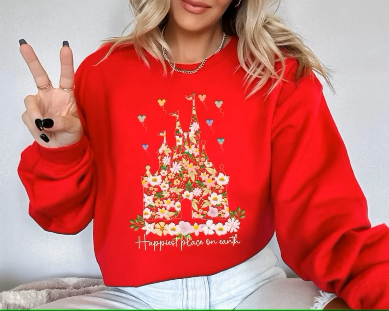 Castle Floral Sweatshirt Happiest Place on Earth Sweater Vintage Magic Kingdom Trendy Crewneck Funny Cute Sweet Cartoon Pullover