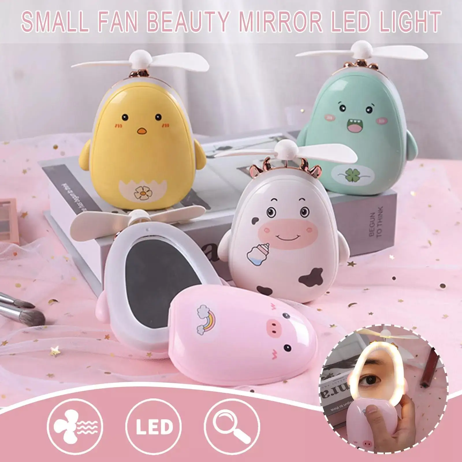 

2 In 1 Mini Portable Fan With Led Make Up Mirror Usb Rechargeable Fan Small Portable Sports Fan Light Hand Air Cooler#dg4