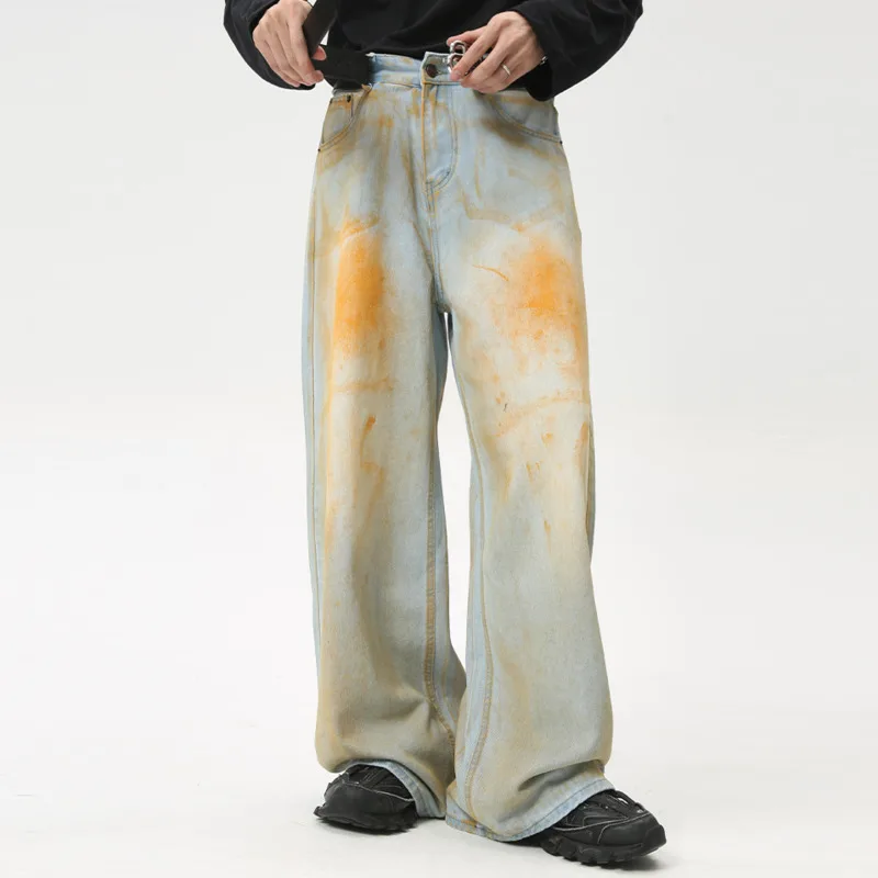 

Men's 2024 Spring Summer New Jeans American Style Vintage Washed Wide Legs Denim Pants Loose Trendy Versatile Men Clothing