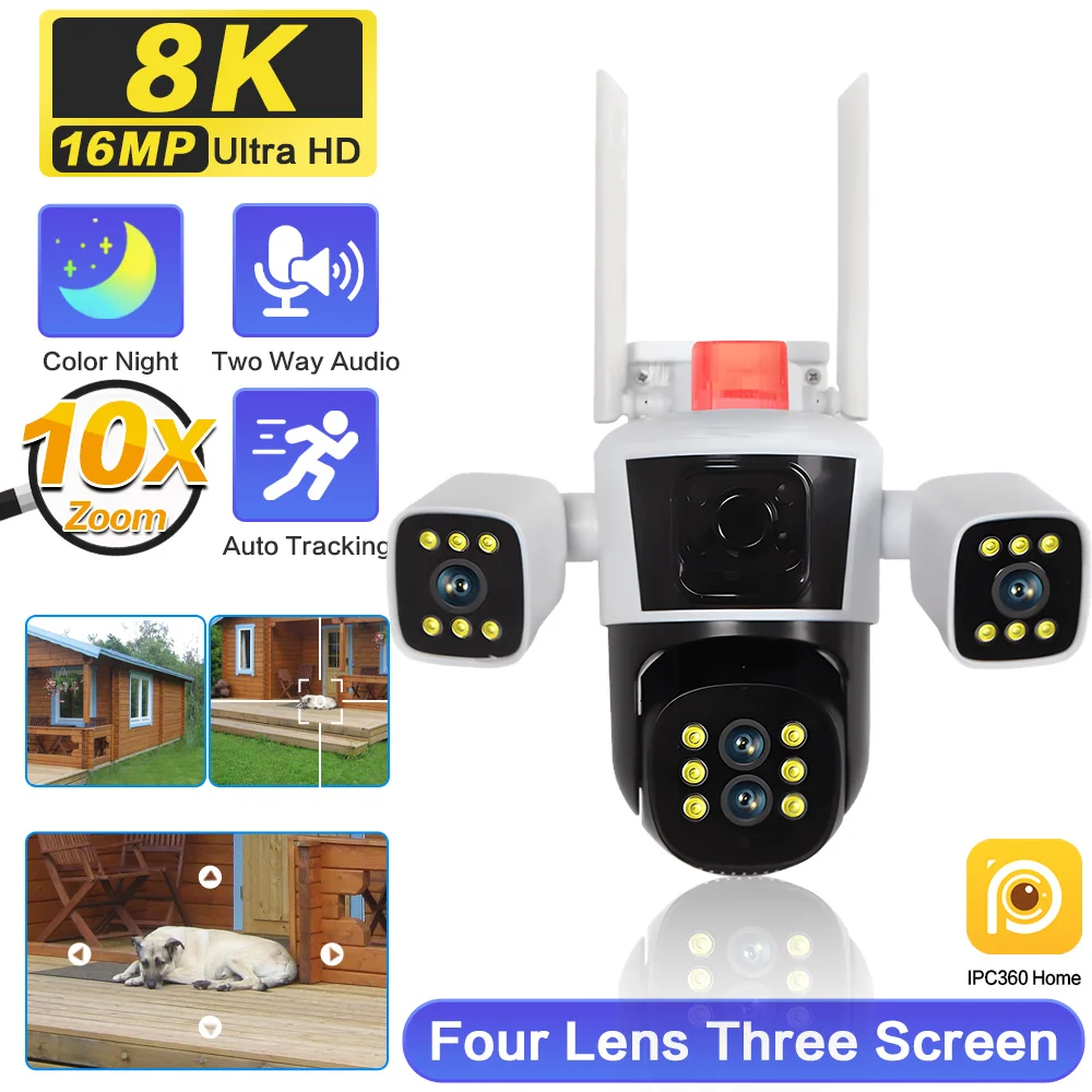 10X Zoom 4K 16Mp Wifi Ip Camera Outdoor Four Lens Ptz Telecamera Di Sicurezza Auto Tracking Wireless Cctv Sistema Di Videosorveglianza P2P