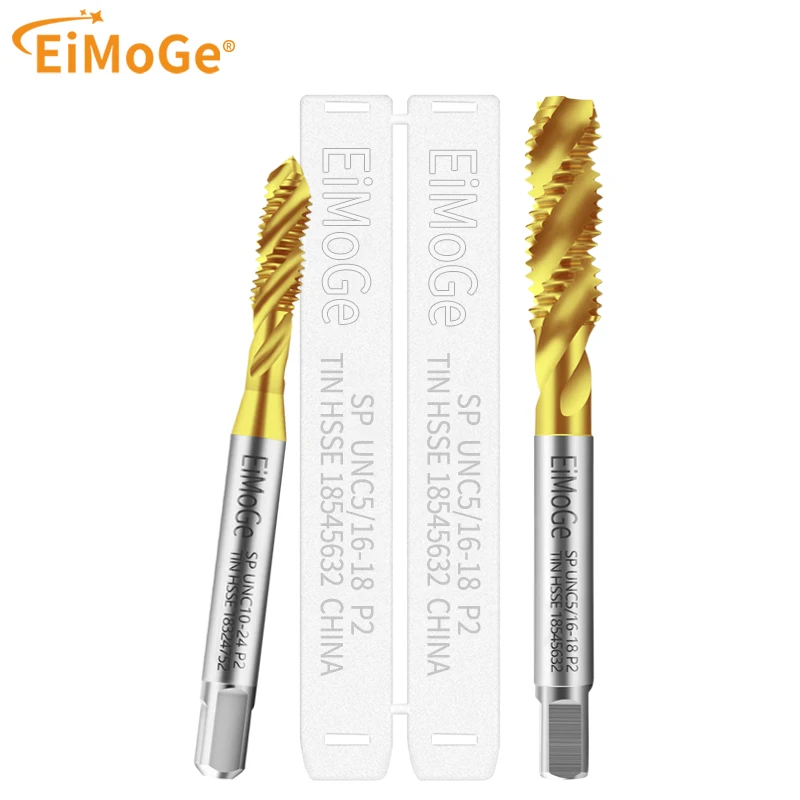 EiMoGe HSSE 미국산 TIN 코팅 스파이럴 플루트 탭 UNF/C/S 0-80 1-64 5/8 3/4 기계용 미세 나사산 탭