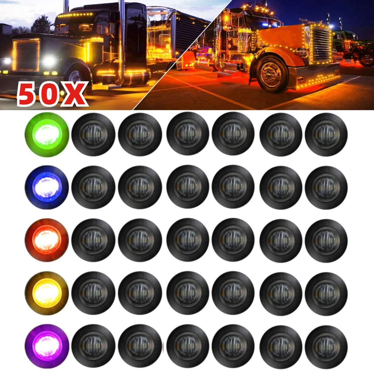 

50PCS 12V Round LED Side Marker Clearance Lights Tail Front Rear Signal Lamp Indicators Light IP68 Waterproof for Truck Trailer