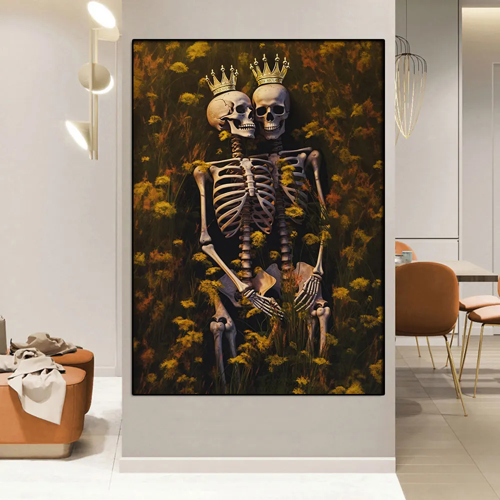 

Retro Art Skeleton Skull Canvas Painting Fashion I Love You Foreve Bar Wall Art Poster Living Room Home Decor Gothic Mural