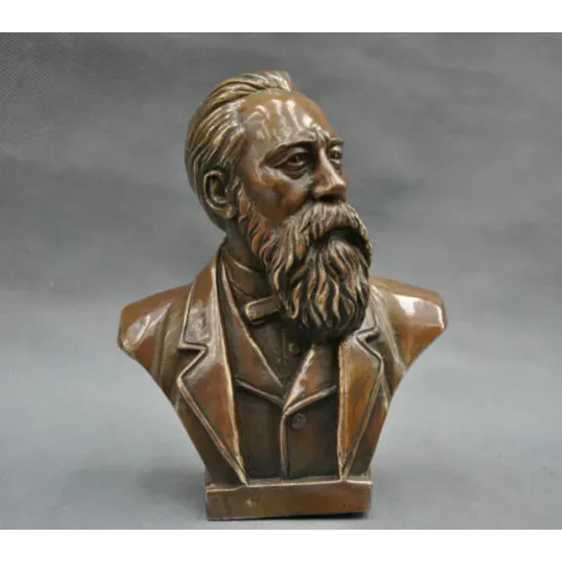 

7" China Pure Bronze Statues Communist Friedrich Von Engels Bust Statue