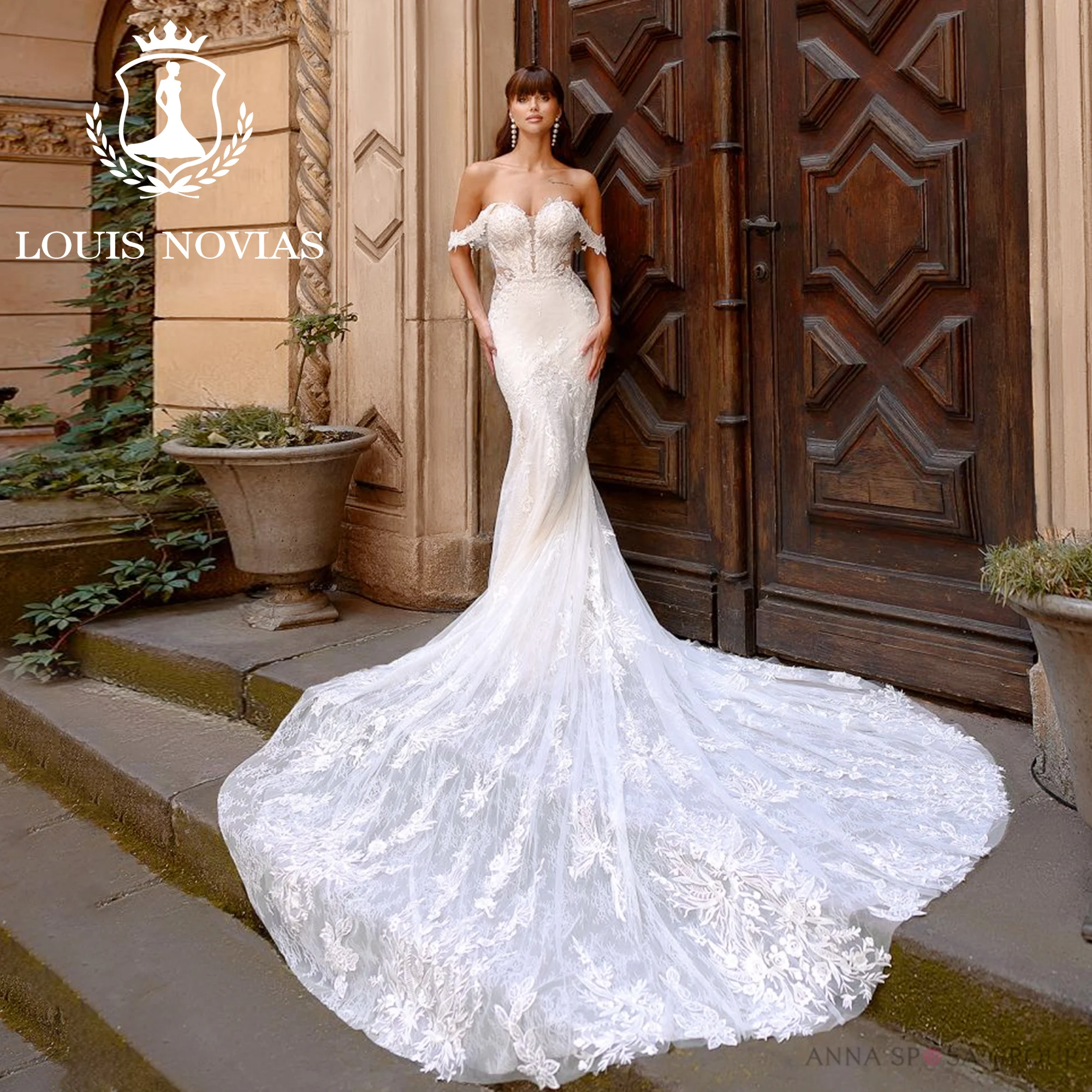 

LOUIS NOVIAS Mermaid Wedding Dress 2023 Sweetheart Off Shoulder Embroidery Royal Train Trumpet Wedding Gown Vestidos De Novia