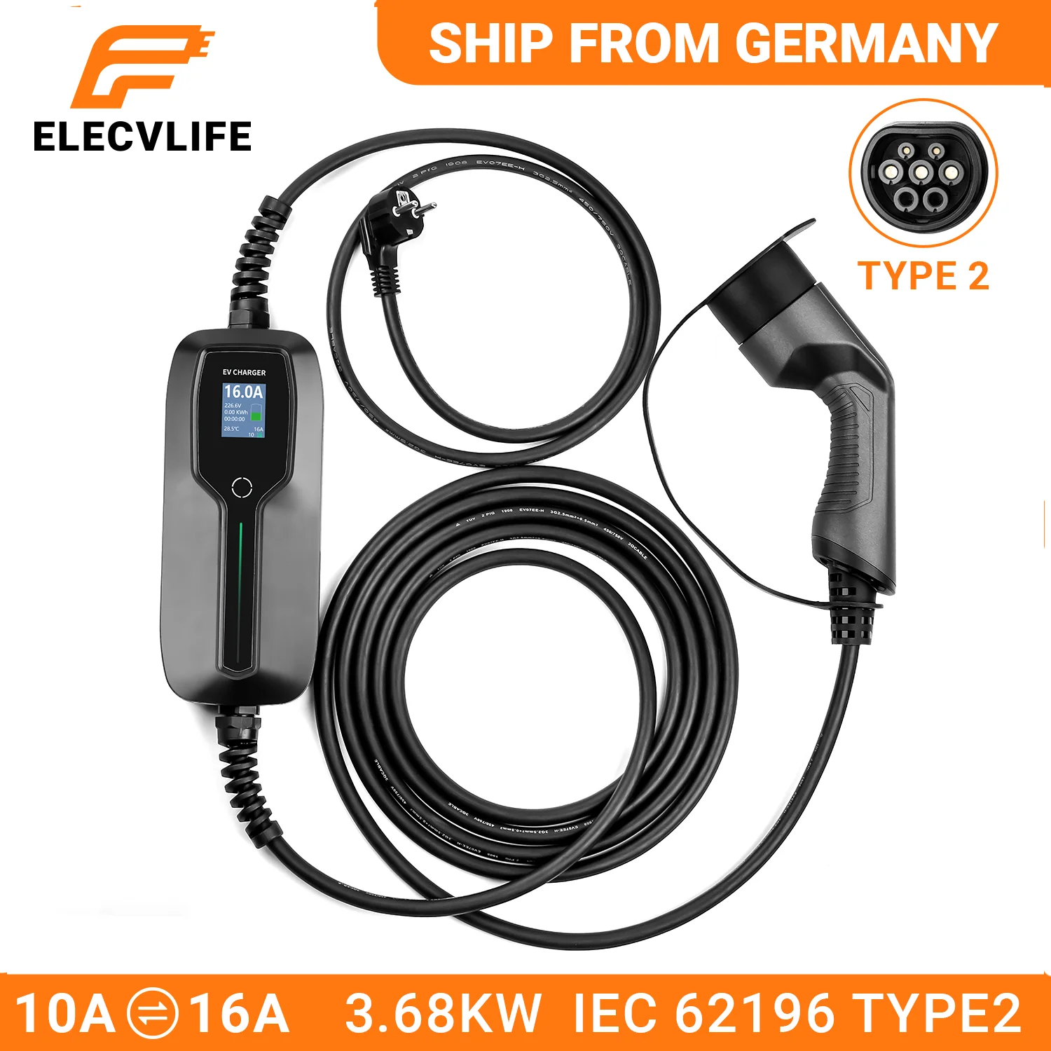 Electric Vehicle EV Charger Type 2 Portable Charger Electric Car