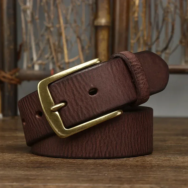 3.8CM Thick Cowhide Copper Buckle Genuine Leather Jeans Belt Men leather belt mens belt jeans belts waist belt