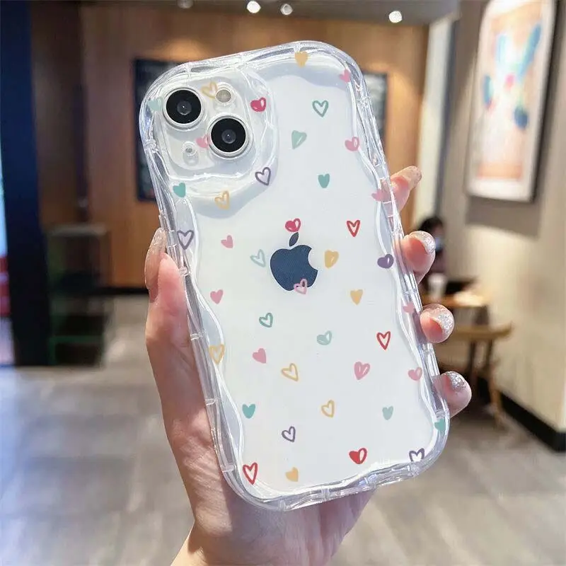 Clear Love Heart Curly Wavy Silicone Phone Case Cover