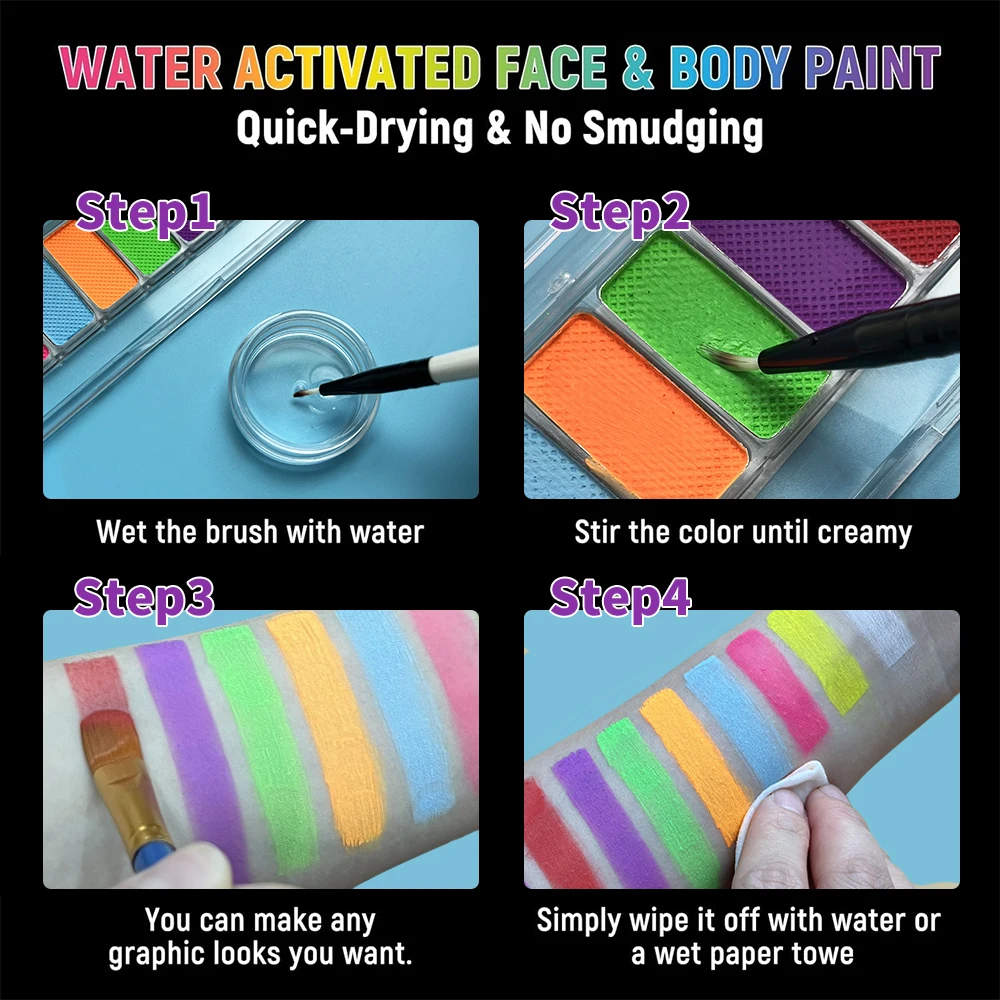 UV Luminated Black Light Body Paint Set with Brush,10 Colors Water-Soluble Paste Fluorescent Neon Oil Face Body Art Paint Makeup 5
