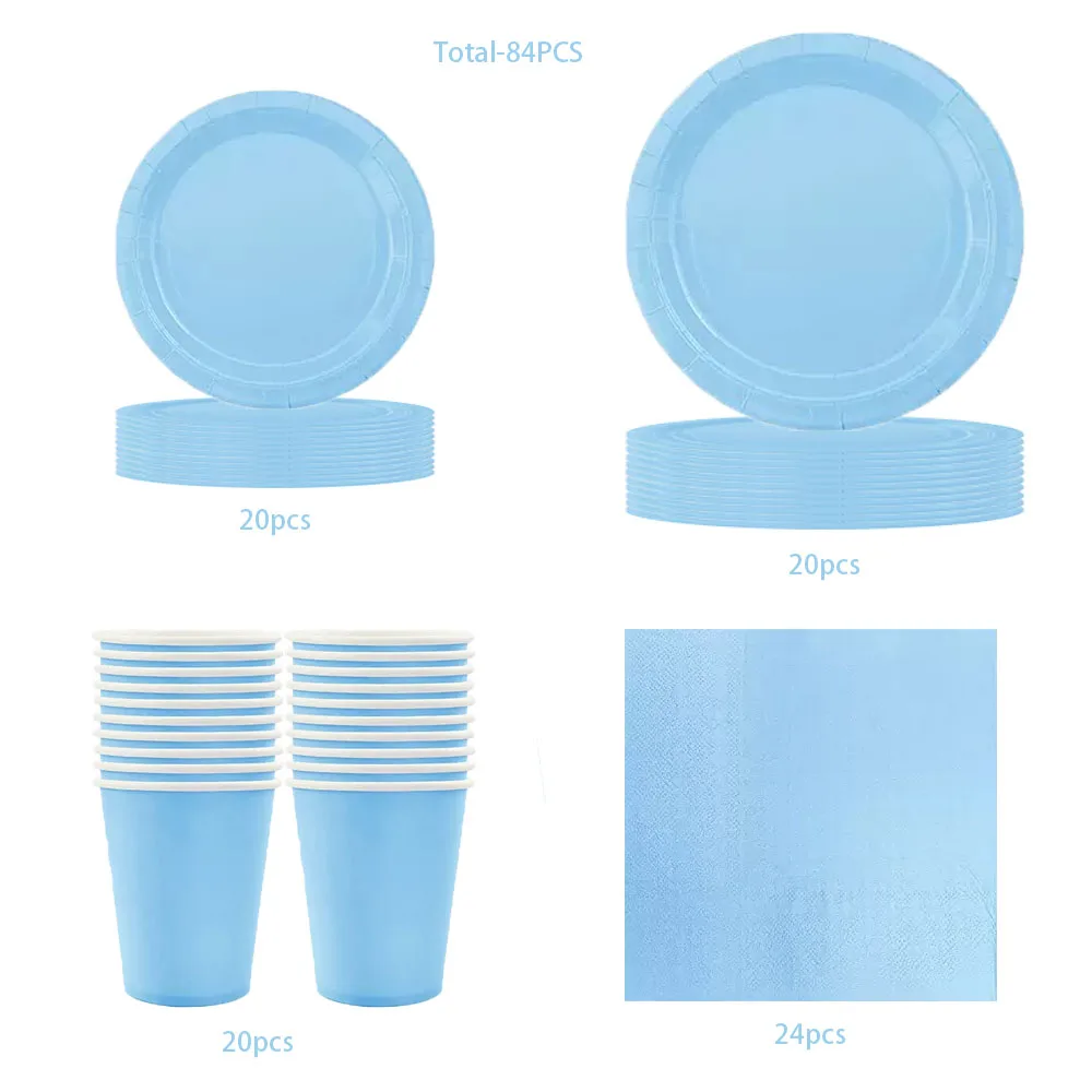 Light Blue Disposable Party Tableware Set for 8 Baby Shower & Birthday 7